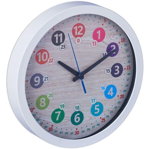 4052025430481 - Wanduhr Kinder ø 30 cm bunte Zahlen Uhrzeit lernen Kinderzimmeruhr Jungen & Mädchen Kinderuhr Wand weiß - Relaxdays