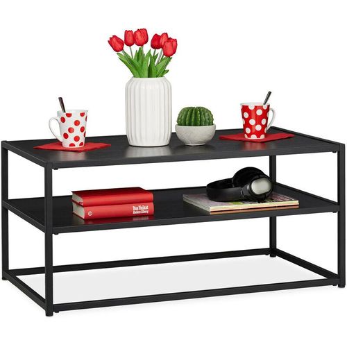 4052025267889 - Couchtisch eckig & niedrig mit Ablage mdf & Metall moderner Wohnzimmertisch hbt 42 x 90 x 50 cm schwarz - Relaxdays