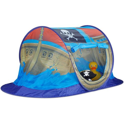 4052025224516 - Spielzelt Piratenschiff für Jungen Pop Up Kinderzelt für Innen & Outdoor Piratenzelt HxBxT 68x170x85cm blau - Relaxdays