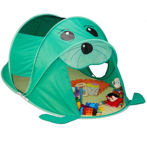 4052025330262 - Relaxdays - Spielzelt Robbe Pop Up Zelt Kinder Jungen & Mädchen Kinderzelt drinnen & draußen 86x100x182cm grün gelb