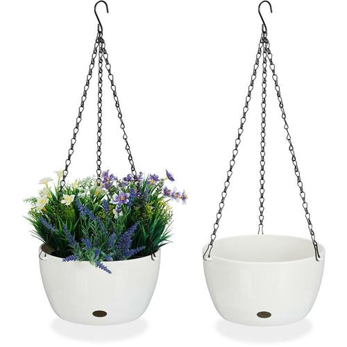 4052025453121 - Relaxdays Blumenampel mit Wasserspeicher 2er Set HxD 60 x 24 cm außen & innen hängender Blumentopf Kunststoff weiß