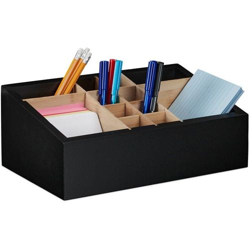 4052025476908 - Relaxdays - Schreibtisch Organizer 12 Fächer verstellbar Bambus & mdf Badorganizer hbt 12 x 30 x 18 cm schwarz natur