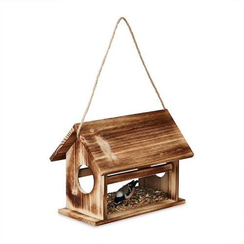 4052025477295 - Relaxdays - Vogelfutterhaus Holz zum Aufhängen Futterspender Wildvögel Vogelfutterstation HxBxT 24 x 30 x 21 cm braun