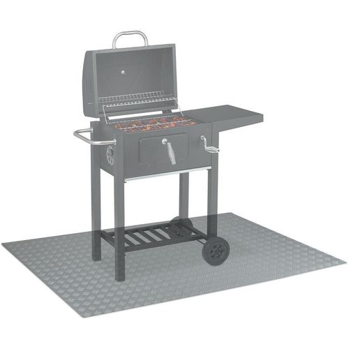 4052025374853 - Bodenschutzmatte Outdoor Grillschutzmatte rutschfeste Unterseite BBQ-Matte waschbar 150 x 100 cm silber - Relaxdays