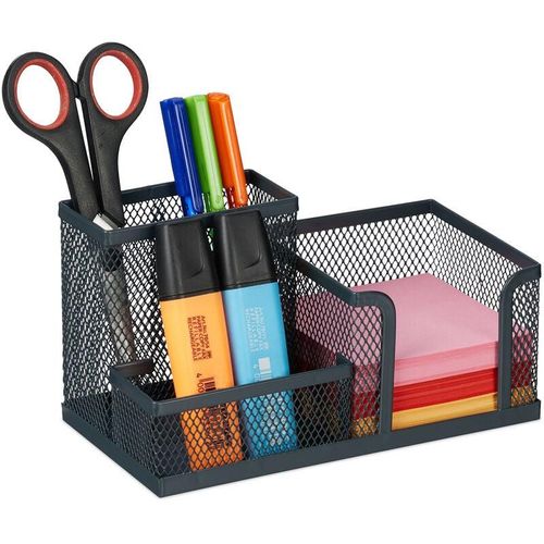 4052025445560 - Schreibtisch-Organizer 3 Fächer Mesh-Design Metall hbt 10 x 185 x 95 cm Ordnungsbox für Büro anthrazit - Relaxdays