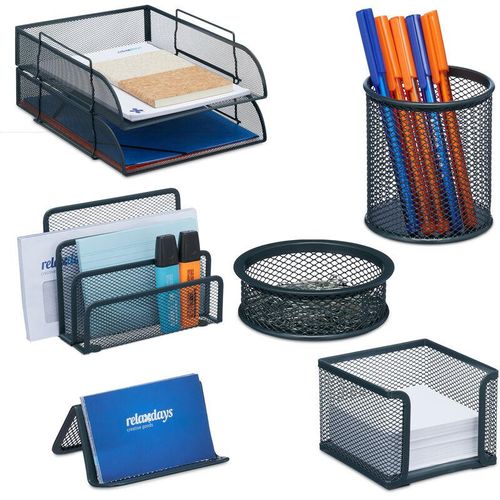 4052025445775 - Relaxdays - Schreibtisch Organizer Set 7-tlg Mesh Ablagefächer Zettel- Brief- Büroklammer- Stiftehalter anthrazit