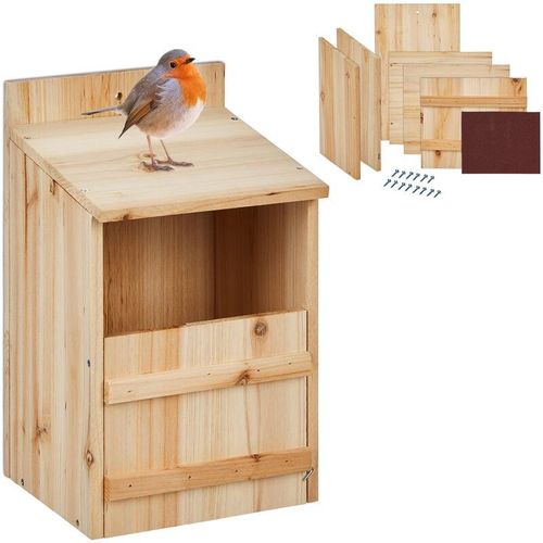 4052025487843 - Relaxdays - Nistkasten für Halbhöhlenbrüter Bausatz Einflugspalt HxB 10 x 19 cm Holz Vogelhaus zum Aufhängen natur