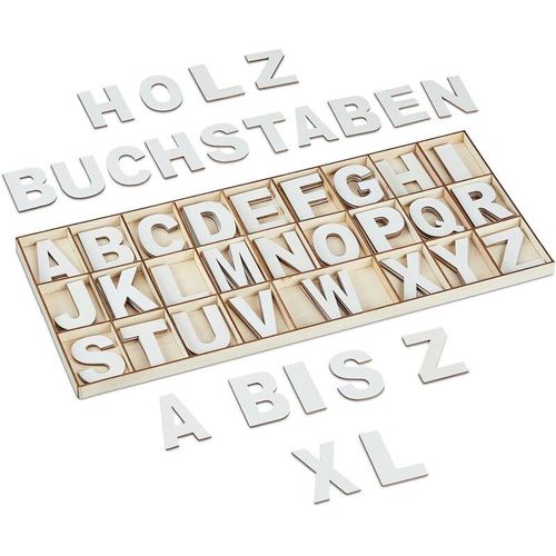 4052025460792 - Holzbuchstaben Set 104-teilig Großbuchstaben a-z 5 cm hoch xl Buchstaben zum Basteln Deko Alphabet weiß - Relaxdays