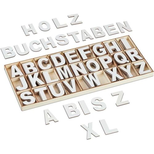 4052025477455 - Holzbuchstaben Set 208-tlg Großbuchstaben a-z Deko-Buchstaben zum Basteln & Bemalen mit Box weiß - Relaxdays