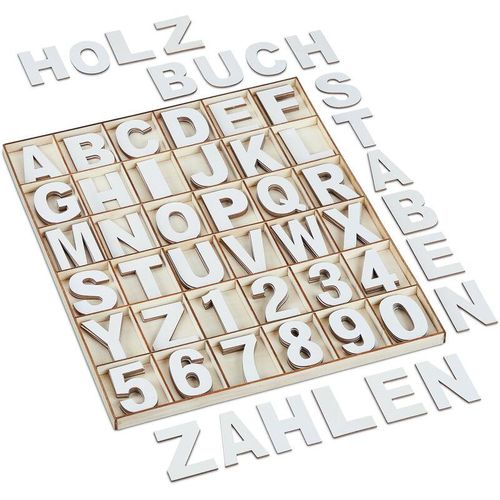 4052025460822 - Relaxdays - Holzbuchstaben & Holzzahlen 144-tlg Set Großbuchstaben a-z Zahlen 0-9 5 cm Holzdeko zum Basteln weiß