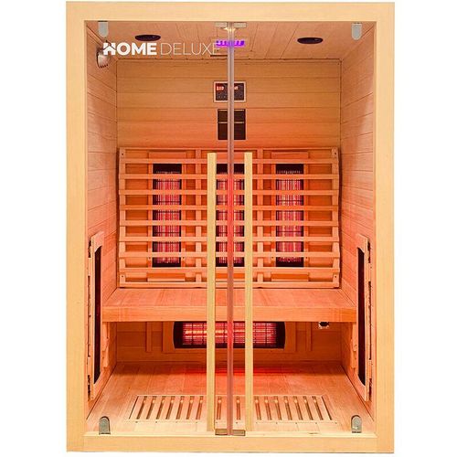 4058166243386 - HOME DELUXE – Infrarotkabine SONORA M – 135 x 105 x 190 cm - für 2 Personen 4 Vollspektrumstrahler Holz Hemlocktanne I Infrarotsauna Sauna