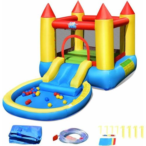 0617748486401 - Costway - Hüpfburg mit Rutsche Springburg mit 30 Ball Hüpfschloss Spielburg für Kinder Ballbecken Aufblasbarer Wasserpark für Kinder 365 x 200 x