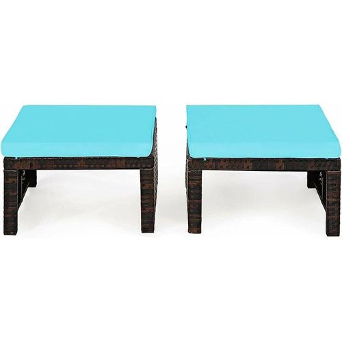 0736542308181 - 2 Tabouret de Jardin Résine Tressée en Rotin pe avec Coussin Gris pour Terrasse et Piscine 49 x 40 x 33 cm Turquoise - Costway