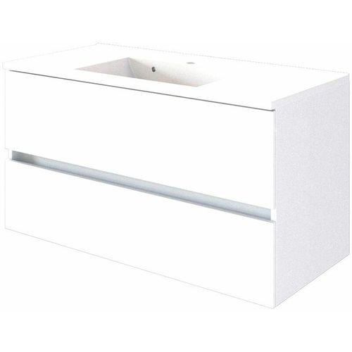 4251581529268 - Lomadox - Badezimmer Waschtischunterschrank inkl Waschbecken 100 cm ARLON-03 matt weiß BxHxT 100x56x47 cm - weiß