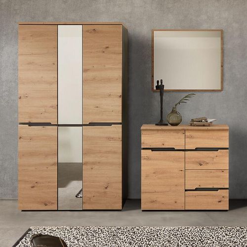 4066075121770 - Lomadox - Garderoben Set modern in Artisan Eiche Nb mit Graphit MANRESA-36 Garderobenschrank Spiegel Kommode - braun