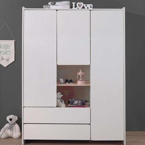 4251581541864 - Kleiderschrank weiß 3-trg SLIGO-12 Kinderzimmer Jugendzimmer Schrank - Stellmaß B H T 133 190 55cm - weiß