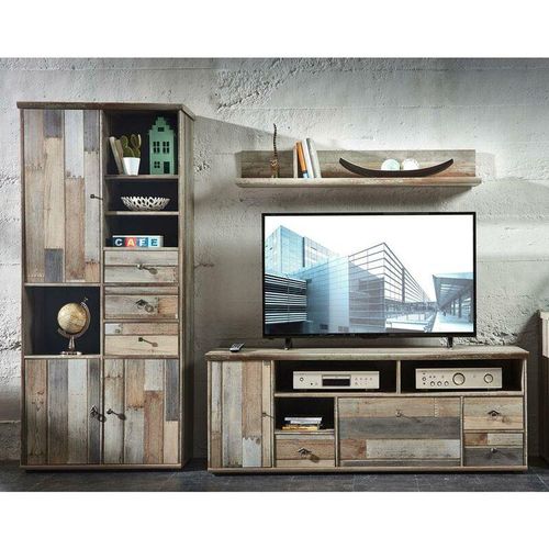 4251581515377 - Lomadox - TV-Wohnwand Mediawand Driftwood BRANSON-36 mit Hochschrank Lowboard Wandregal b h t ca 260 188 52 cm - braun