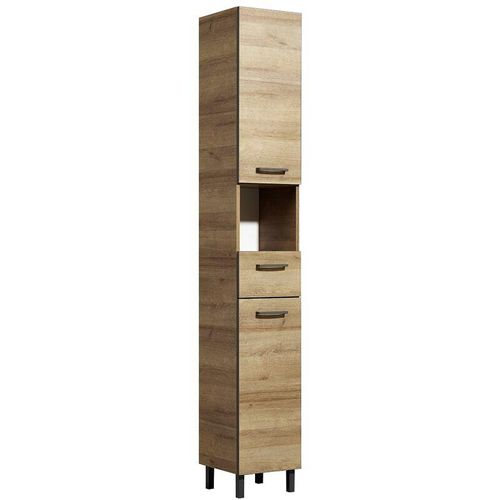 4251581540133 - Lomadox - Badezimmer Hochschrank RECIFE-66 in Riviera Eiche quer Nb mit grauer Kante - b h t 30 1955 33cm - braun