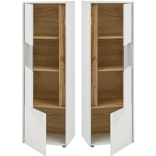 4066075004011 - Vitrinenschrank Esszimmer CRISP-61 in weiß mit Absetzungen in Wotan Eiche Nb B H T ca 50 155 40 cm - braun