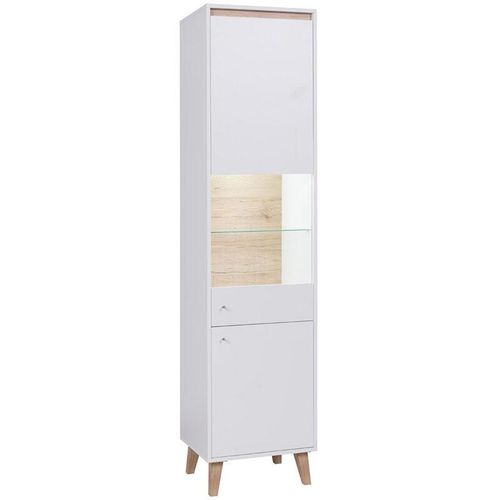 4066075074342 - Lomadox - Wohnzimmer Vitrinenschrank mit led Beleuchtung in weiß mit San Remo Eiche Nb ORTONA-132 b h t ca 50 2055 40 cm - weiß