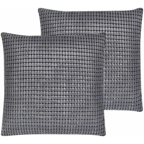 4251682267762 - Dekokissen 2er Set Grau Polyester-Füllung abnehmbarer Bezug aus Samtstoff 45x45 cm geometrisches Muster Accessories Wohn- u Schlafzimmer