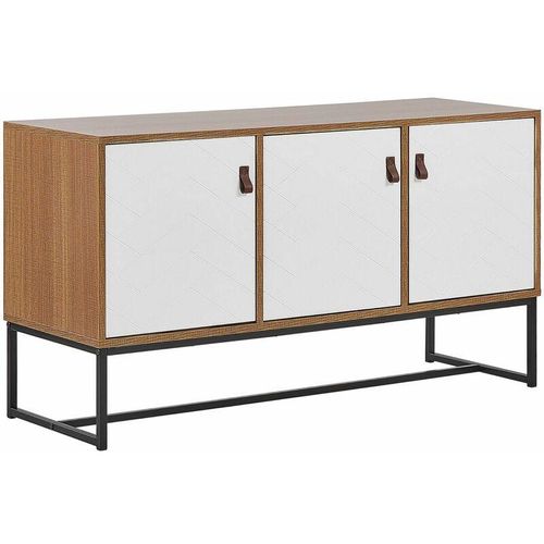 4251682253017 - Beliani - Moderne Kommode Heller Holzfarbton   Weiß 3 Türen mdf- Platte Metall für Schlafzimmer für Wohnzimmer