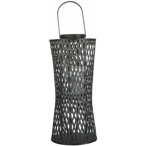 4255664833532 - Laterne Schwarz Bambusholz 58 cm Rund mit Glaseinsatz Henkel Handgefertigt Geflochten Boho Design Wohnaccessoires Dekoartikel Tischdekoration