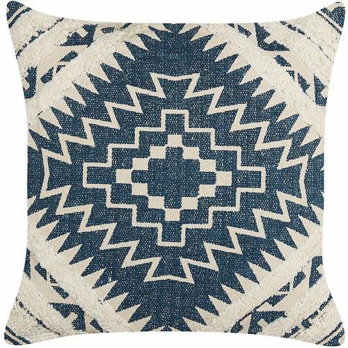 4251682287661 - Beliani - Dekokissen Blau   Beige Baumwolle mit Polyester-Füllung 50 x 50 cm geometrisches Muster Accessories Wohn- u Schlafzimmer