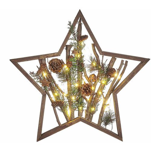 4251682289474 - Beliani - Weihnachtsdekoration Dunkelbraun Kiefernholz 46 cm mit LED-Beleuchtung zum Aufstellen Sternform Deko Adventsdekoration Tischdeko Innen