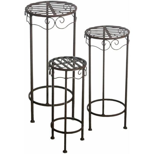 4260700652497 - Spetebo - Metall Blumenhocker Rund im 3er Set - 68 58   48 cm - aus Eisen in brauner Rost Optik Blumen Ständer Etagere Pflanzentopfhalter