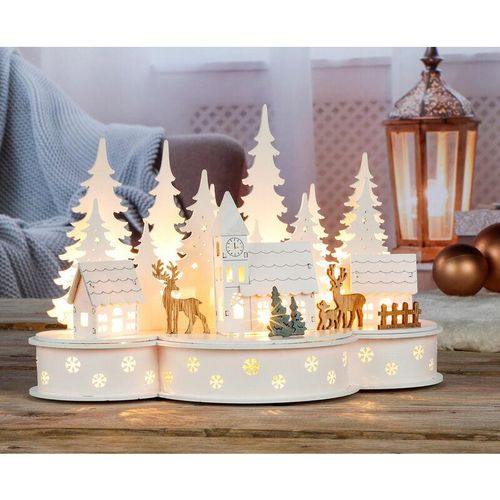 4260700655078 - Spetebo - led Weihnachtsstadt Szene 30 cm - 10 led - Deko Winter Stadt warm weiss beleuchtet