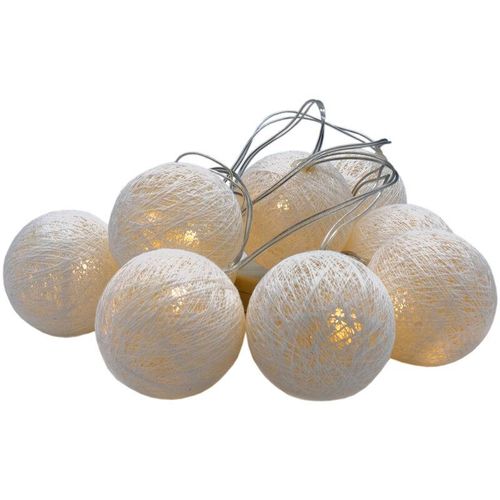 4262371537882 - Spetebo - led Lichterkette mit 10 Raphia Kugeln - weiß - Deko Beleuchtung mit Baumwollkugeln - Tischdeko Weihnachtsdeko Stimmungslicht