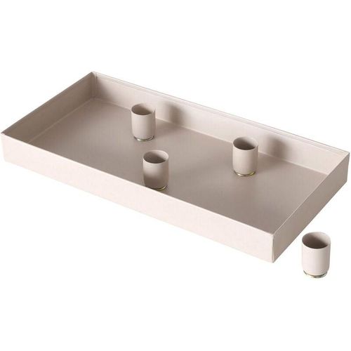 4262371537493 - Magnet Kerzentablett beige für Stabkerzen - 30 x 15 cm - Metall Kerzenständer mit 4 magnetischen Haltern - Tafelkerzen Halter Kerzen Tablett Advents