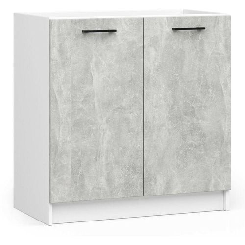 5907512214596 - Akord - Küchenschrank oliwia modular S80 Unterschrank für Küchenspüle Weiß 80 cm 2 Türen Regal Front Beton B80 x H82 x T46 cm