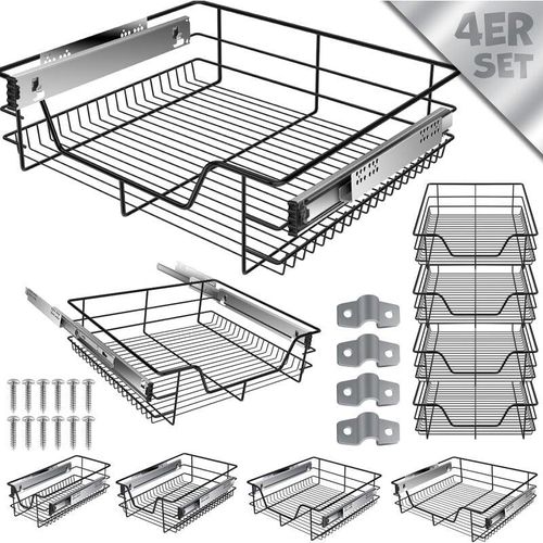 4255598319256 - Teleskopschublade Küchenschublade Küchenschrank Korbauszug Schrankauszug Vollauszug Schublade 4x 60cm - Schwarz - Schwarz - Kesser