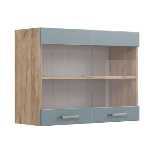 4066731344284 - Glashängeschrank Küchenschrank R-Line Solid Eiche Blau Grau 80 cm modern