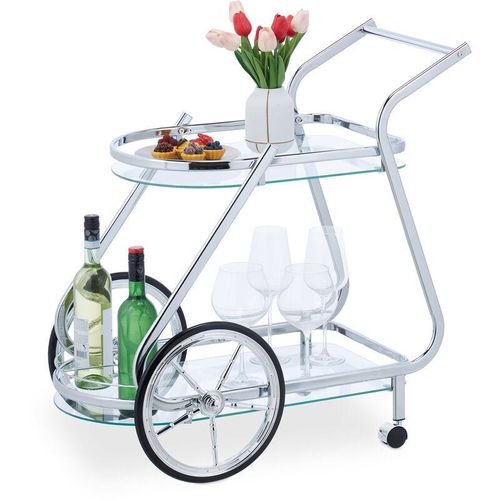 4052025387068 - Servierwagen mit Rädern & Rollen 2 Etagen Glas & Chrom hbt 76x76x46 cm Küchenwagen transparent silber - Relaxdays