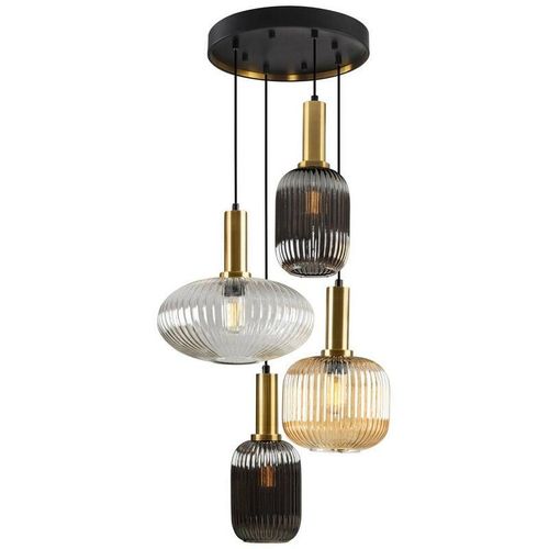 8435435333287 - Schuller Lighting - Schuller norma 4-flammige Cluster-Pendel-Deckenleuchte Schwarz Messing 3 Kristalltöne E27