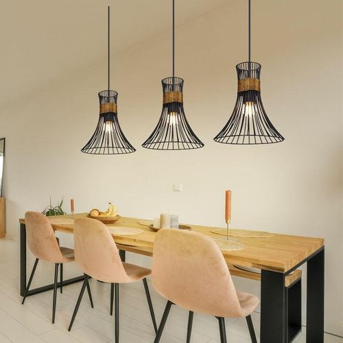 9007371464579 - Deckenleuchte Pendellampe mit Gitter Lampenschirmen 3 flammig Hängeleuchte in schwarz-gold Metall 3x E27 LxBXH 80x22x120cm Wohnzimmer Esszimmer