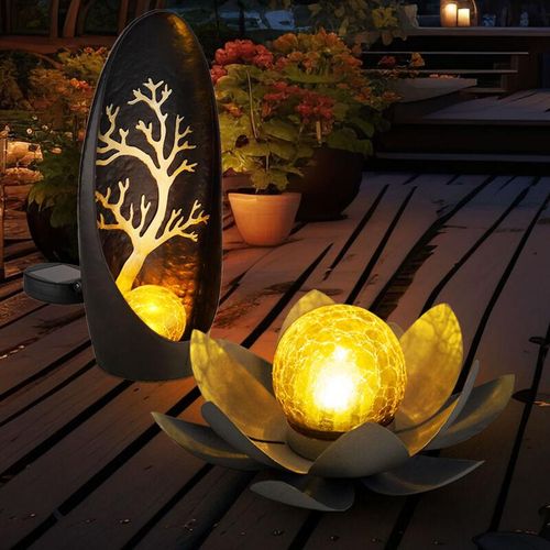 9007371492497 - Solarleuchte Lotusblume Außen Garten Dekoleuchten Solar Außenleuchte Solar Blume Crackle Glas Lichteffekt 1x Lotusblume 1x Stehlampe LED warmweiß