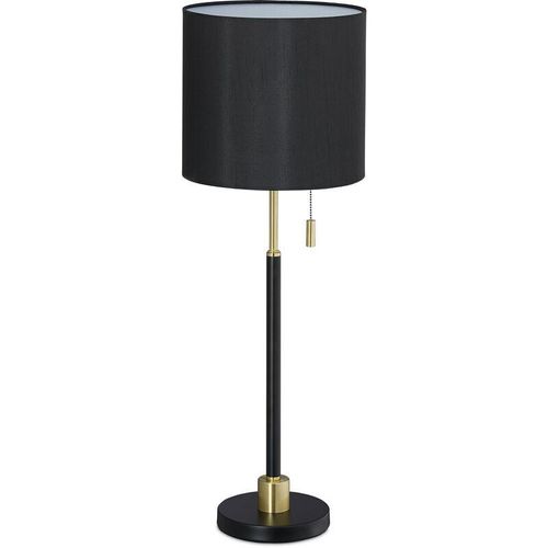 4052025322274 - Relaxdays Tischlampe mit Zugschalter elegante Nachttischlampe mit Stoffschirm E27 Fassung HD 69 x 24 cm schwarz-gold