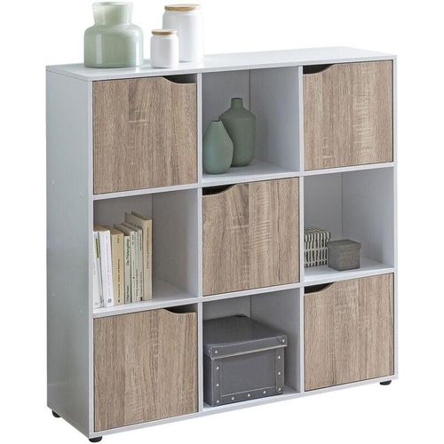 4250950284593 - Finebuy - Standregal massa 89 x 91 x 29 cm Bücherregal mit 9 Fächern Sonoma Sideboard mit 5 Türen Modernes Würfelregal Raumteiler Flurschrank