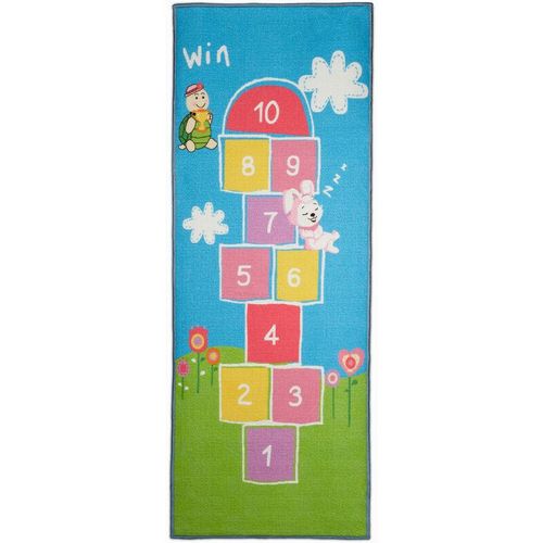 4052025326807 - Kinderteppich Hüpfspiel 180 x 70 cm 10 Hüpfkästchen Kurzflor gummierte Unterseite Spielteppich bunt - Relaxdays