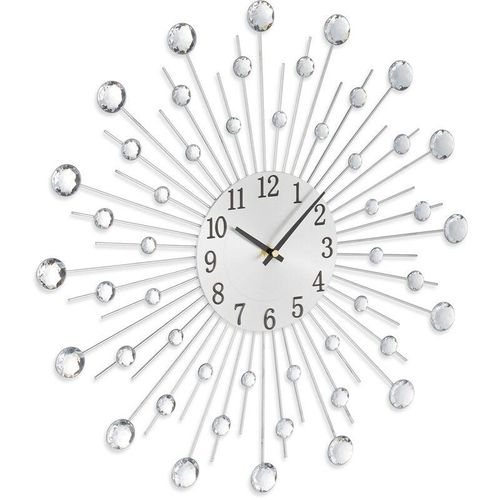 4052025451813 - Wanduhr glitzerndes Diamanten-Design batteriebetrieben Küchenuhr analog ø 50 cm Wohnzimmeruhr silber - Relaxdays