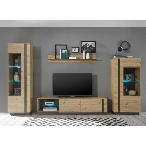 4066075003267 - Lomadox - TV-Wohnwand modern CARDIFF-61 in Eiche Artisan Nb mit Absetzungen in Graphit grau b h t ca 340 194 40 cm - braun