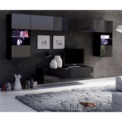 4066075082293 - Lomadox - Moderne tv Wand in schwarz Hochglanz mit led Beleuchtung CAIRNS-132 b h t ca 300 200 43 cm - schwarz