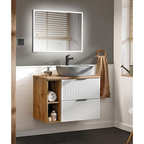 4066075122807 - Lomadox - Badezimmer Waschplatz Set 2-teilig weiß ADELAIDE-56-WHITE Modern mit Eiche Nb Front in Rillenoptik - weiß