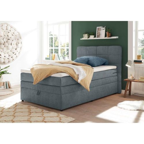 4066075011187 - Lomadox - Boxspringbett 140x200 cm Jugendbett mit Bettkasten TEREZIN-09 Hotelbett in Uran dark grey