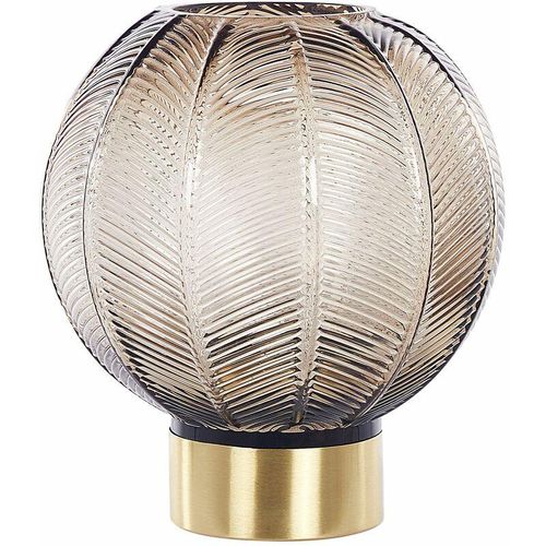 4251682294812 - Beliani - Blumenvase Braun und Gold Glas 24 cm Bauchig Kugelform mit Breiter Öffnung Rillen-Struktur Modern Tischdeko Accessoires Deko Glasvase