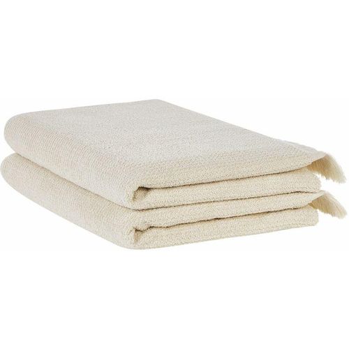 4255664805744 - Beliani - Handtuch-Set Beige Baumwolle und Polyester 2-teilig Strandtuch 100 x 150 cm mit Fransen Modern Saugfähig Schnelltrocknend Ringgesponnen für